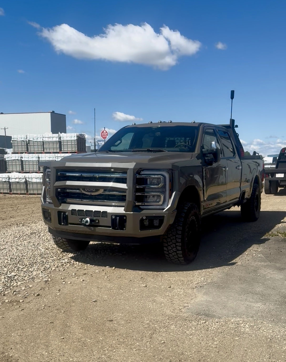 Maverick Grill Guard front bumper on a 2023+ Ford F-350, shown in a custom grey colour (ships in black powder coat)