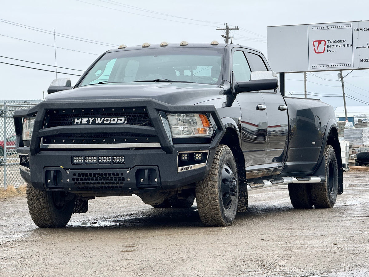Maverick front bumper with Pre Runner in black powder coat on a 2010-2018 Ram 3500 dually