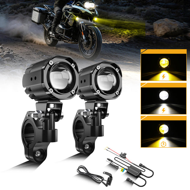 2 Inch Mini Dual-Color Motorcycle LED Spotlight, 120W MT1 Series Dual Color Switchback LED Auxiliary Light 3+3 Light Modes for Motorcycle SUV ATV Trucks | 2PCS/Set