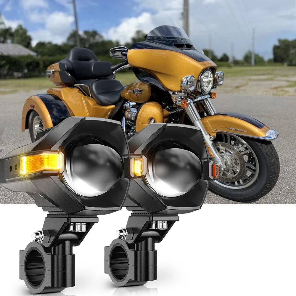 (2pcs/set)3 Inch Motorcycle LED Spotlight Bi-LED Projector Lens Headlight 120W Dual Color Switchback LED Work Light 3+5 Light Modes for Motorcycle SUV ATV Trucks (MT8)