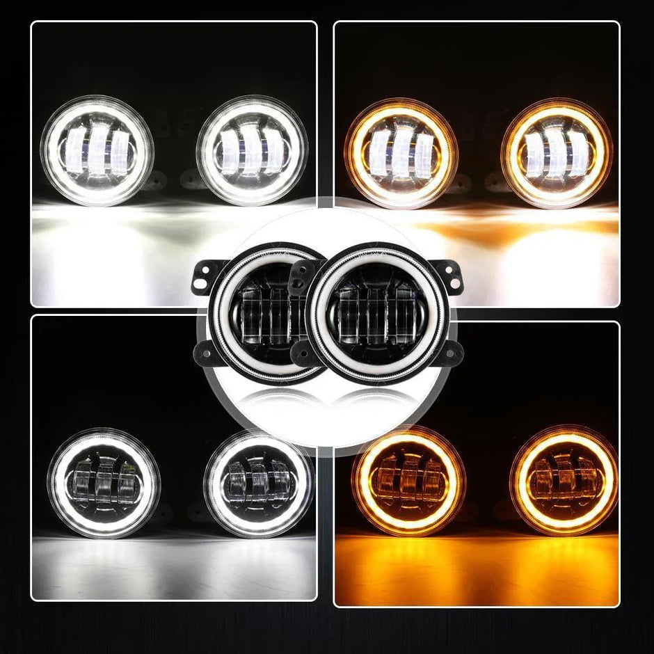 4 Inch 30w LED Fog Lights With White DRL+Amber Turn Signal For Jeep Wrangler 07-18 JK TJ LJ Front Bumper Lamp