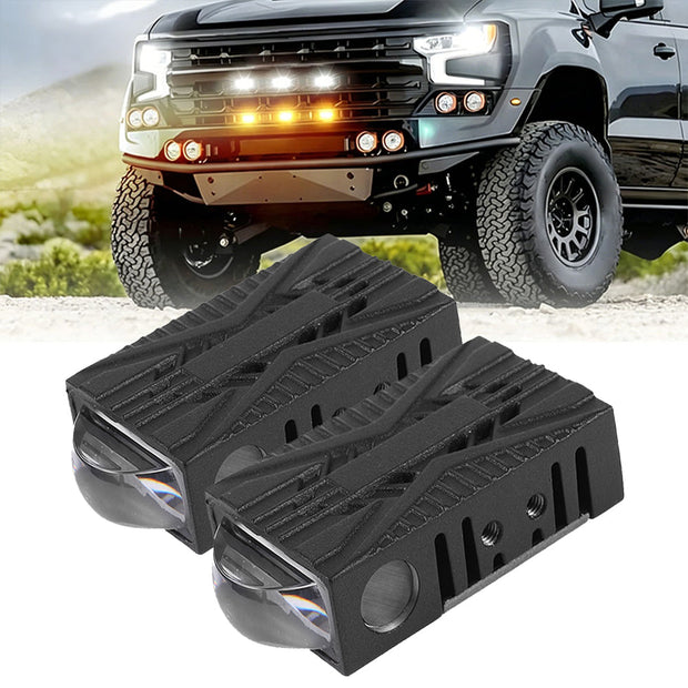 0.82'' Dual-Color Bi-LED Grille Projector Lights – 6000K White / 3000K Amber Hi-Lo Beam for SUV Truck ATV UTV