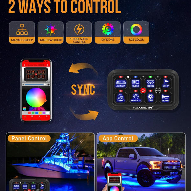 AR-800 Multifunction RGB Switch Panel with Bluetooth Controlled & 47 Inch Extension Cable(Optional) for Dodge Ram