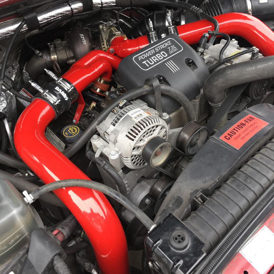 Intercooler Upgrade, Includes Boost Tubes (red powder-coated) for 1994-1997 Ford F250/F350 7.3L Power Stroke