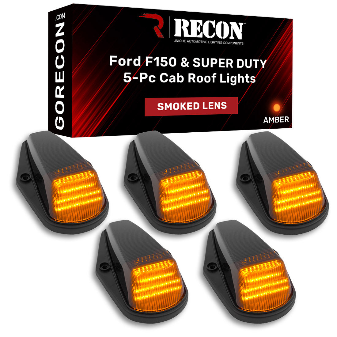 Ford 88-98 Superduty & 84-96 F-150 (5-Piece Set) Smoked Lens with Amber LED's
