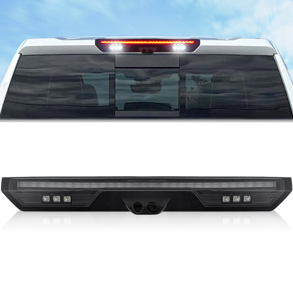 GMC & Chevy 19-24 Sierra & Silverado 1500 (4rd GEN) & 20-24 2500/3500 - ULTRA HIGH POWER Red LED 3rd Brake Light Kit w/ ULTRA HIGH POWER CREE XML White LED Cargo Lights (Replaces LED 3rd Brake Light with Cargo Bed Camera - ATTN: ONLY FITS Models which include 2 Cargo Bed Cameras in OEM 3rd Brake Light) - Smoked Lens