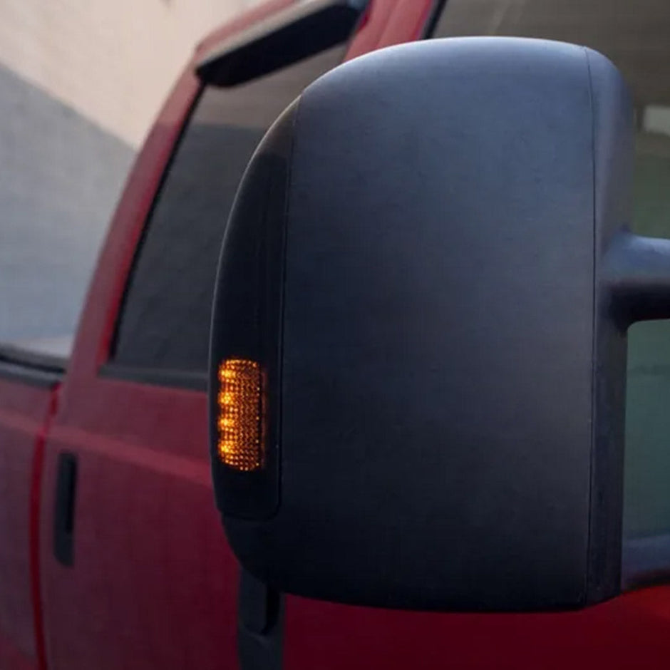 Ford 03-07 F250/F350 Superduty & Excursion Side Mirror Lenses (2-Piece Set) w/ AMBER LED Running Lights & Turn Signals - Smoked Lens - Image 5