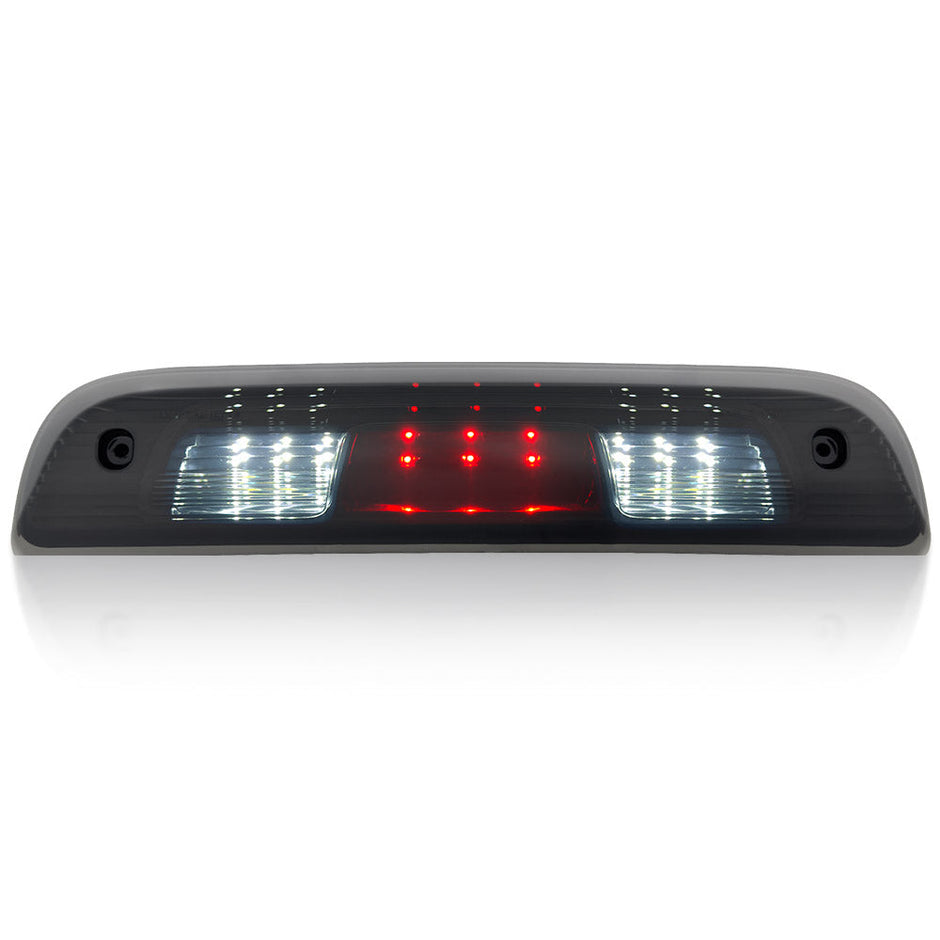 GMC & Chevy 14-18 Sierra & Silverado 1500 (3rd GEN) & 14-19 2500/3500 - Red LED 3rd Brake Light Kit w/ White LED Cargo Lights - Smoked Lens - Image 2