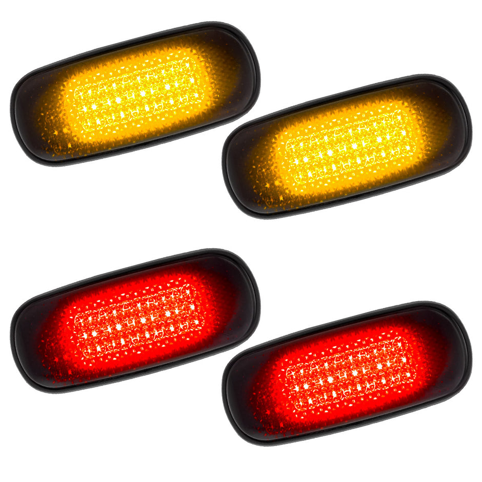 Dodge 02-09 RAM Dually Fender Lenses (4-Piece Set) w/ 2 Red LED Lights & 2 Amber LED Lights - Smoked Lens w/ Black Trim - Image 2
