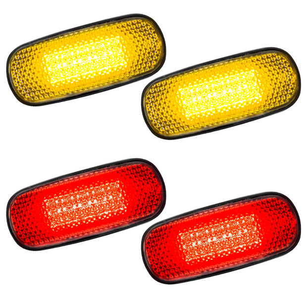 Dodge 02-09 RAM Dually Fender Lenses (4-Piece Set) w/ 2 Red LED Lights & 2 Amber LED Lights - Clear Lens w/ Chrome Trim - Image 2