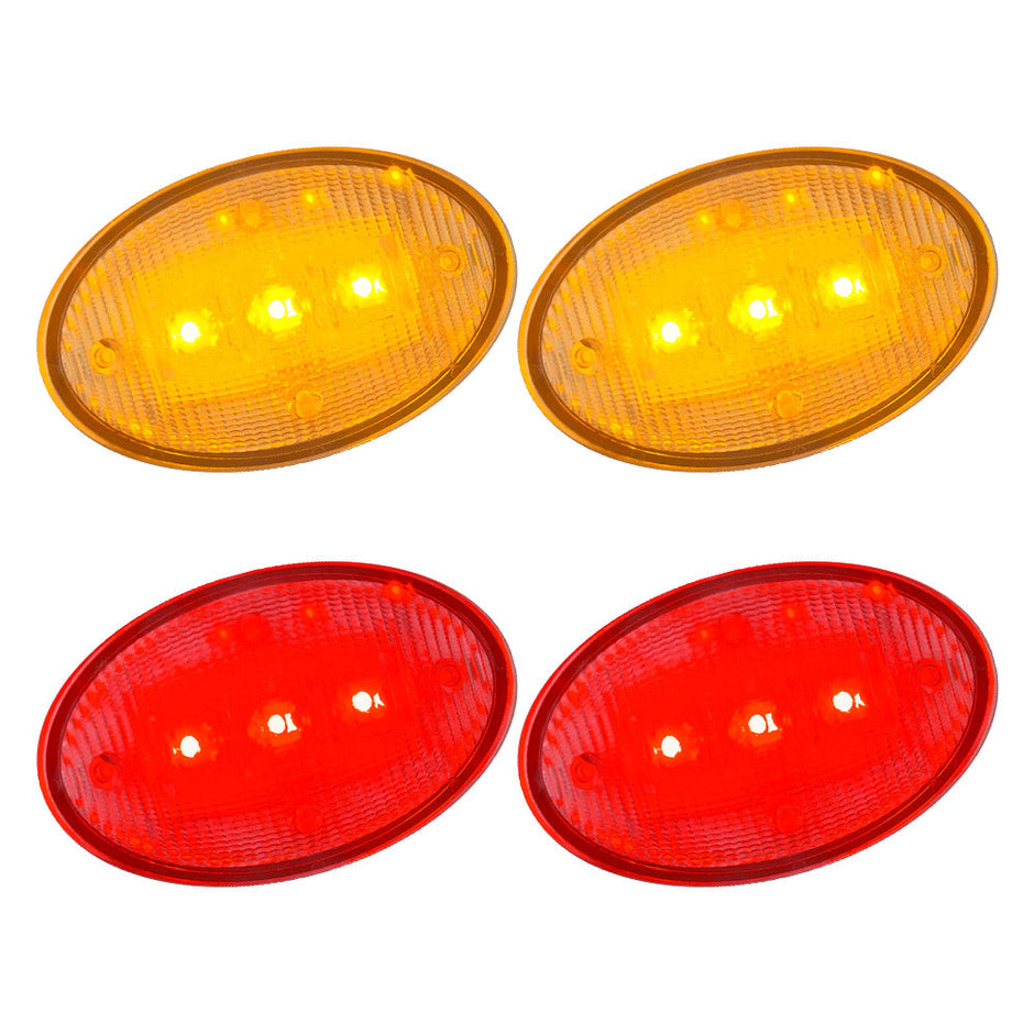 Ford 99-10 Superduty Dually Fender Lenses (4-Piece Set) w/ 2 Red LED Lights & 2 Amber LED Lights - Clear Lens w/ Chrome Trim