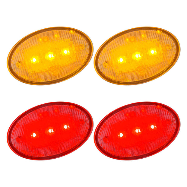 Ford 99-10 Superduty Dually Fender Lenses (4-Piece Set) w/ 2 Red LED Lights & 2 Amber LED Lights - Clear Lens w/ Chrome Trim