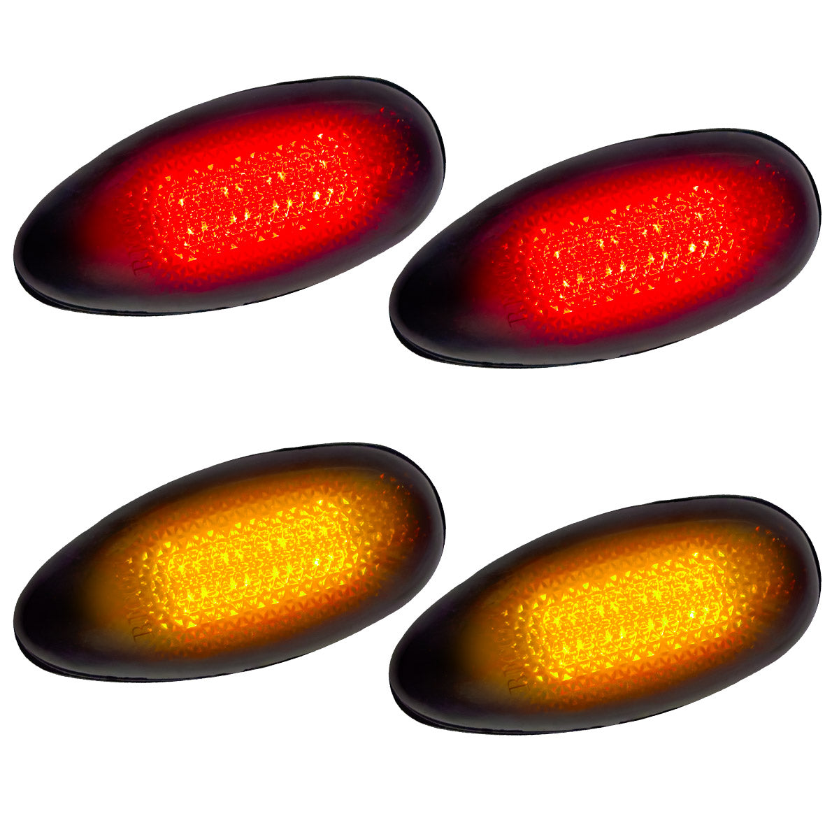 GMC & Chevy 99-14 Sierra & Silverado (1st & 2nd GEN) Dually Fender Lenses (4-Piece Set) w/ 2 Red LED Lights & 2 Amber LED Lights - Smoked Lens w/ Black Trim - Image 2