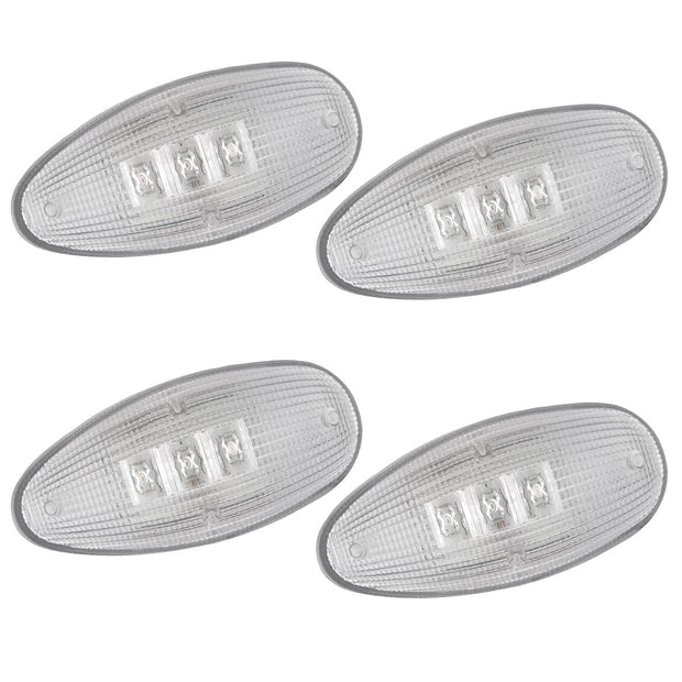 GMC & Chevy 99-14 Sierra & Silverado (1st & 2nd GEN) Dually Fender Lenses (4-Piece Set) w/ 2 Red LED Lights & 2 Amber LED Lights - Clear Lens w/ Chrome Trim