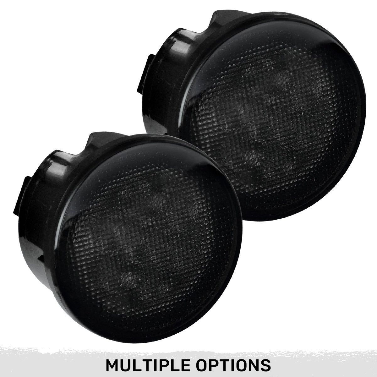 Jeep 07-18 JK Wrangler Round Front Turn Signal Lenses with White LED's Located Under Front Headlights - Smoked Lens