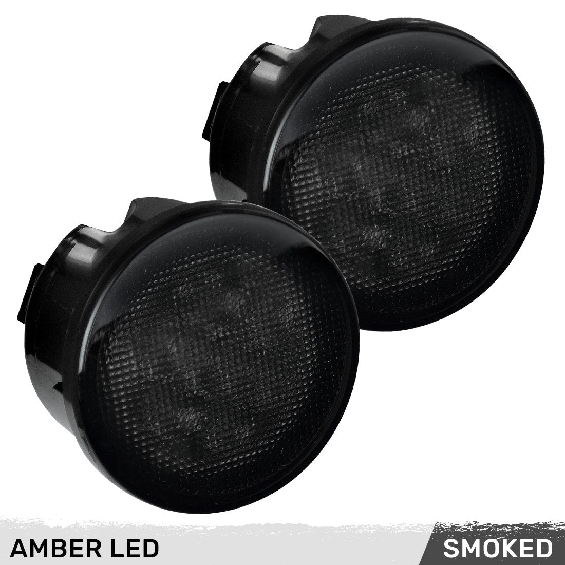 Jeep 07-18 JK Wrangler Round Front Turn Signal Lenses with White LED's Located Under Front Headlights - Smoked Lens - Image 3