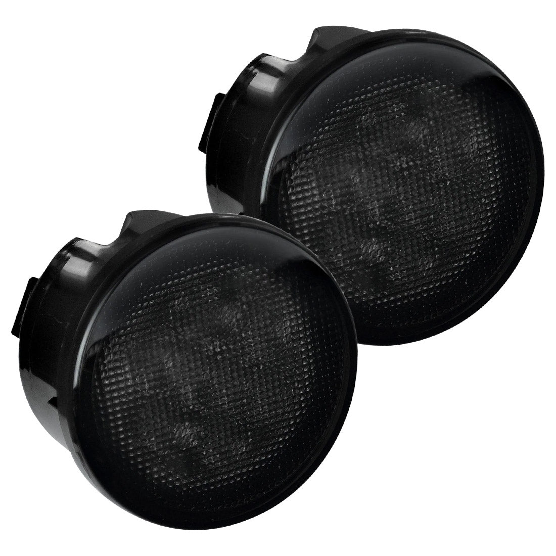 Jeep 07-18 JK Wrangler Round Front Turn Signal Lenses with White LED's Located Under Front Headlights - Smoked Lens - Image 5