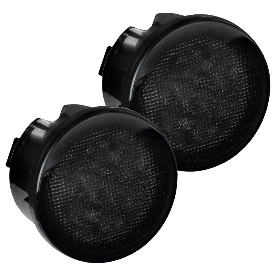Jeep 07-18 JK Wrangler Round Front Turn Signal Lenses with White LED's Located Under Front Headlights - Smoked Lens - Image 5