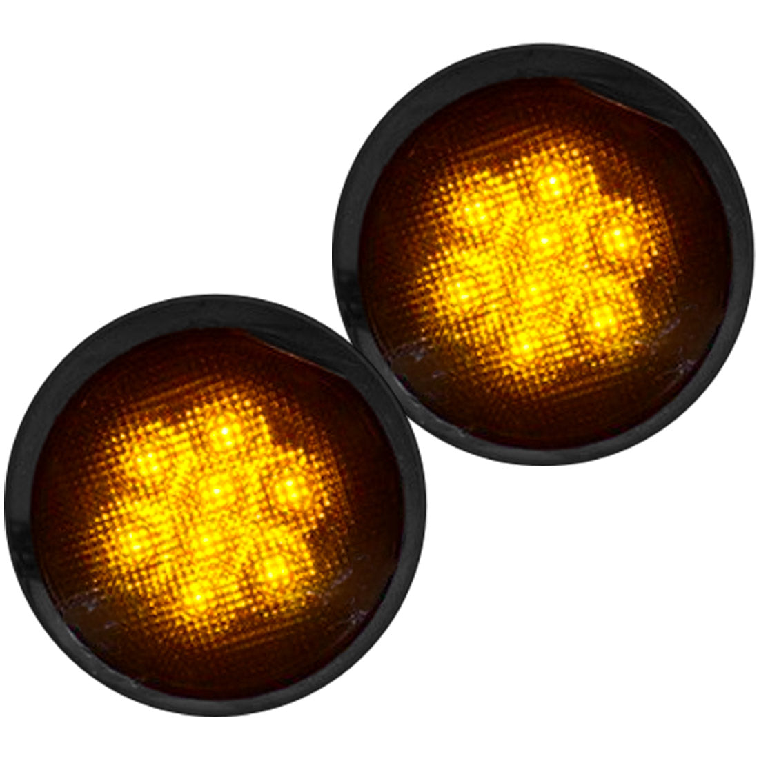 Jeep 07-18 JK Wrangler Round Front Turn Signal Lenses with White LED's Located Under Front Headlights - Smoked Lens - Image 2