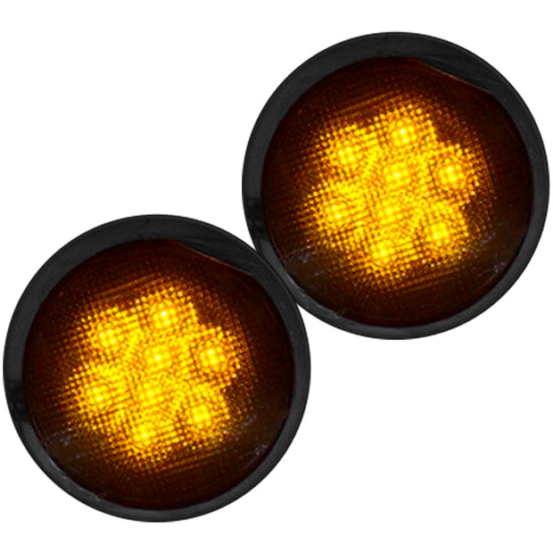 Jeep 07-18 JK Wrangler Round Front Turn Signal Lenses with White LED's Located Under Front Headlights - Smoked Lens - Image 2