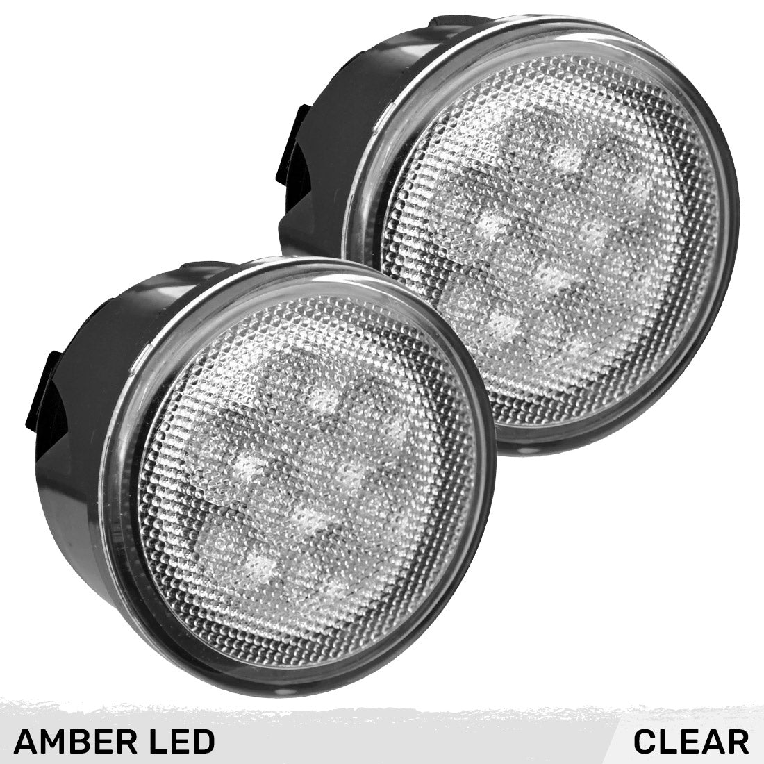 Jeep 07-18 JK Wrangler Round Front Turn Signal Lenses with Amber LED's Located Under Front Headlights - Clear Lens - Image 4