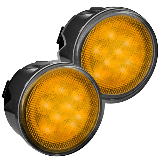 Jeep 07-18 JK Wrangler Round Front Turn Signal Lenses with Amber LED's Located Under Front Headlights - Clear Lens
