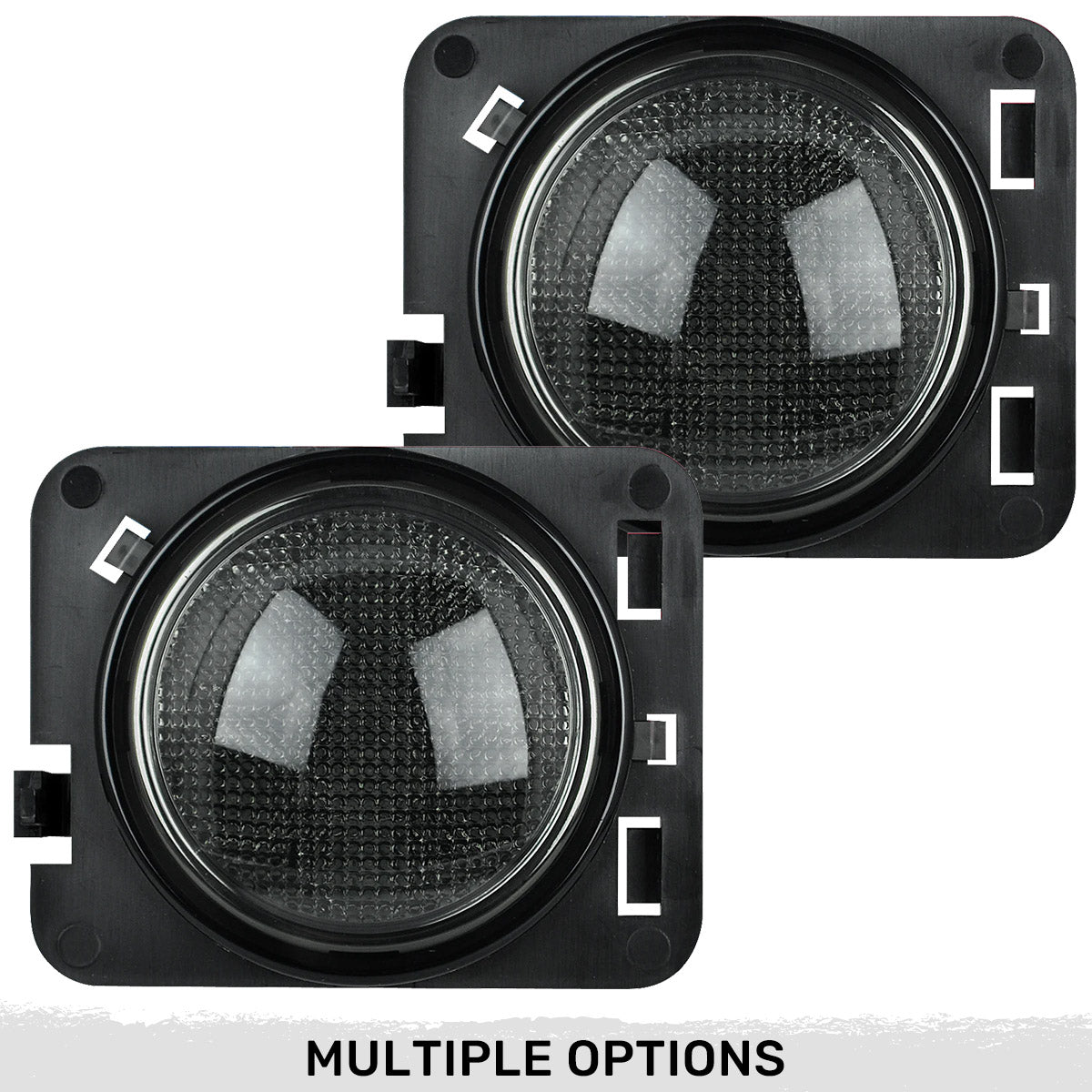 Jeep 07-18 JK Wrangler Round Front Fender Lenses with White LED's Located on Front Side Fender - Smoked Lens