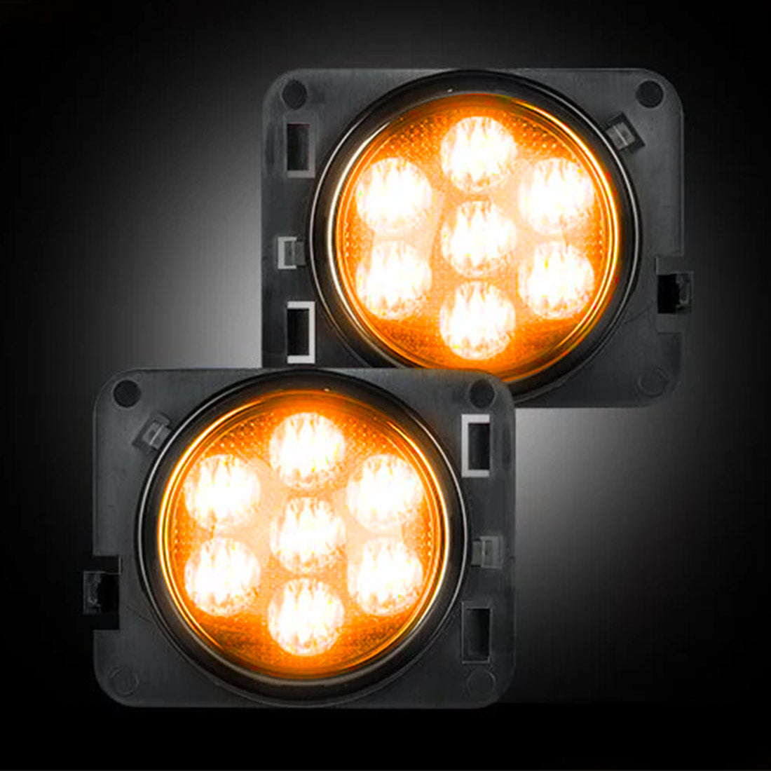 Jeep 07-18 JK Wrangler Round Front Fender Lenses with Amber LED's Located on Front Side Fender - Smoked Lens - Image 2