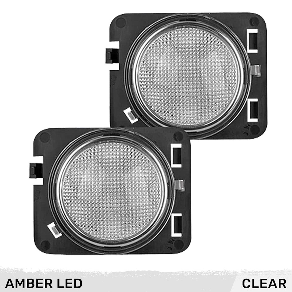 Jeep 07-18 JK Wrangler Round Front Fender Lenses with Amber LED's Located on Front Side Fender - Clear Lens - Image 3