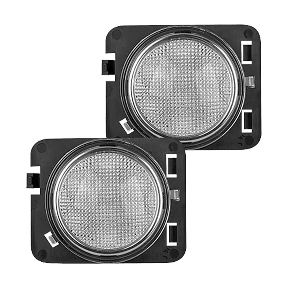 Jeep 07-18 JK Wrangler Round Front Fender Lenses with Amber LED's Located on Front Side Fender - Clear Lens
