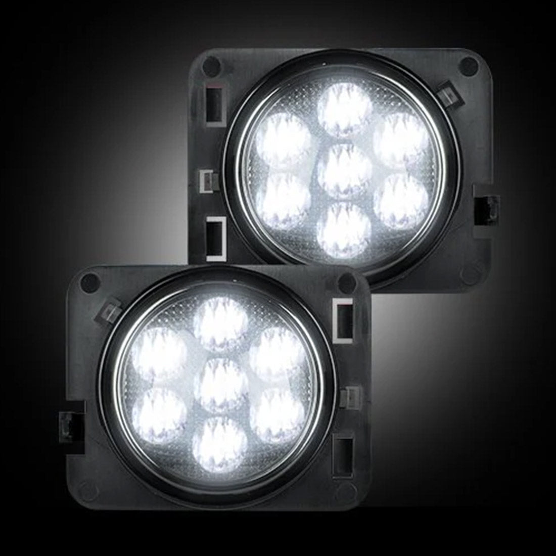 Jeep 07-18 JK Wrangler Round Front Fender Lenses with White LED's Located on Front Side Fender - Clear Lens - Image 3