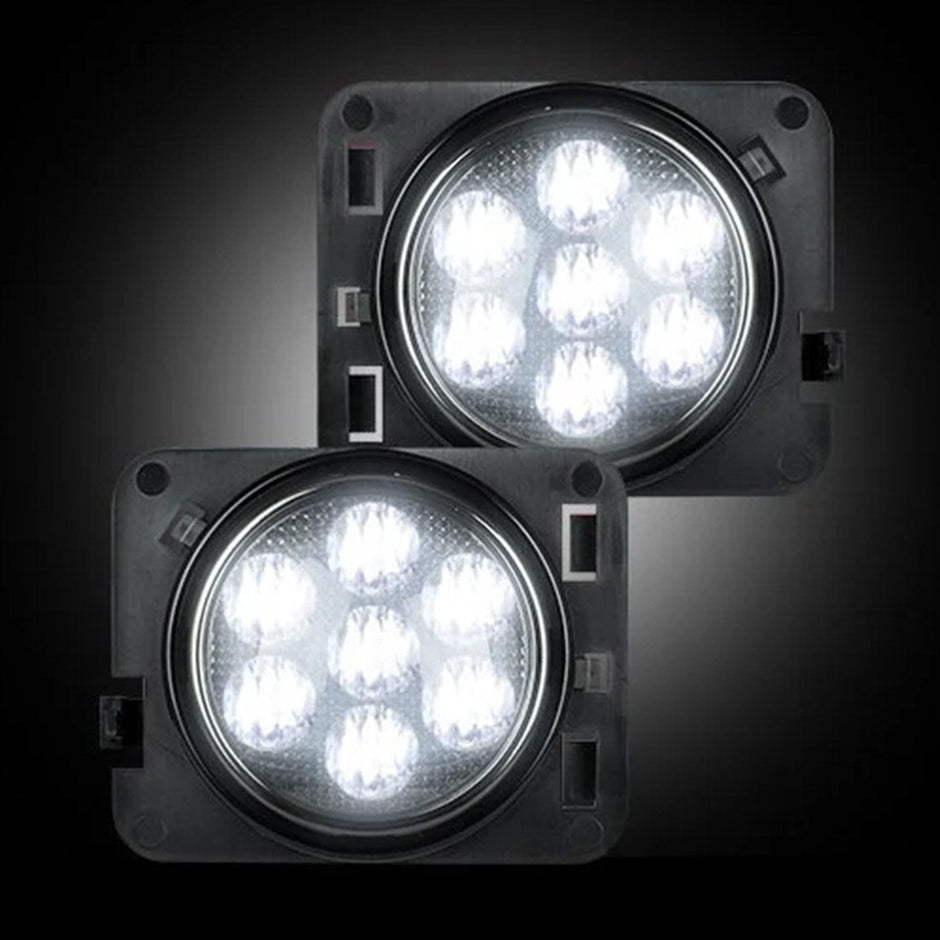 Jeep 07-18 JK Wrangler Round Front Fender Lenses with White LED's Located on Front Side Fender - Clear Lens - Image 3