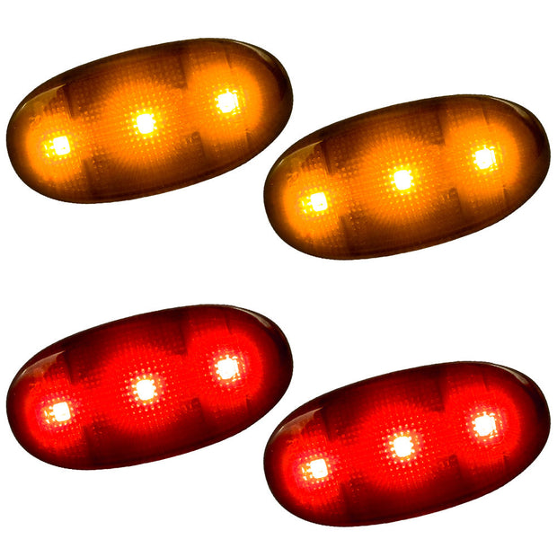Ford 11-23 Superduty Dually Fender Lenses (4-Piece Set) w/ 2 Red LED Lights & 2 Amber LED Lights - Smoked Lens w/ Black Trim