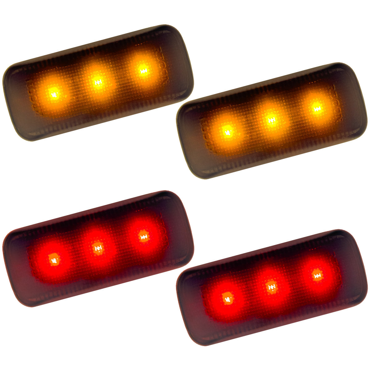 Dodge 10-21 RAM Dually Fender Lenses (4-Piece Set) w/ 2 Red LED Lights & 2 Amber LED Lights - Smoked Lens w/ Black Trim - Image 2