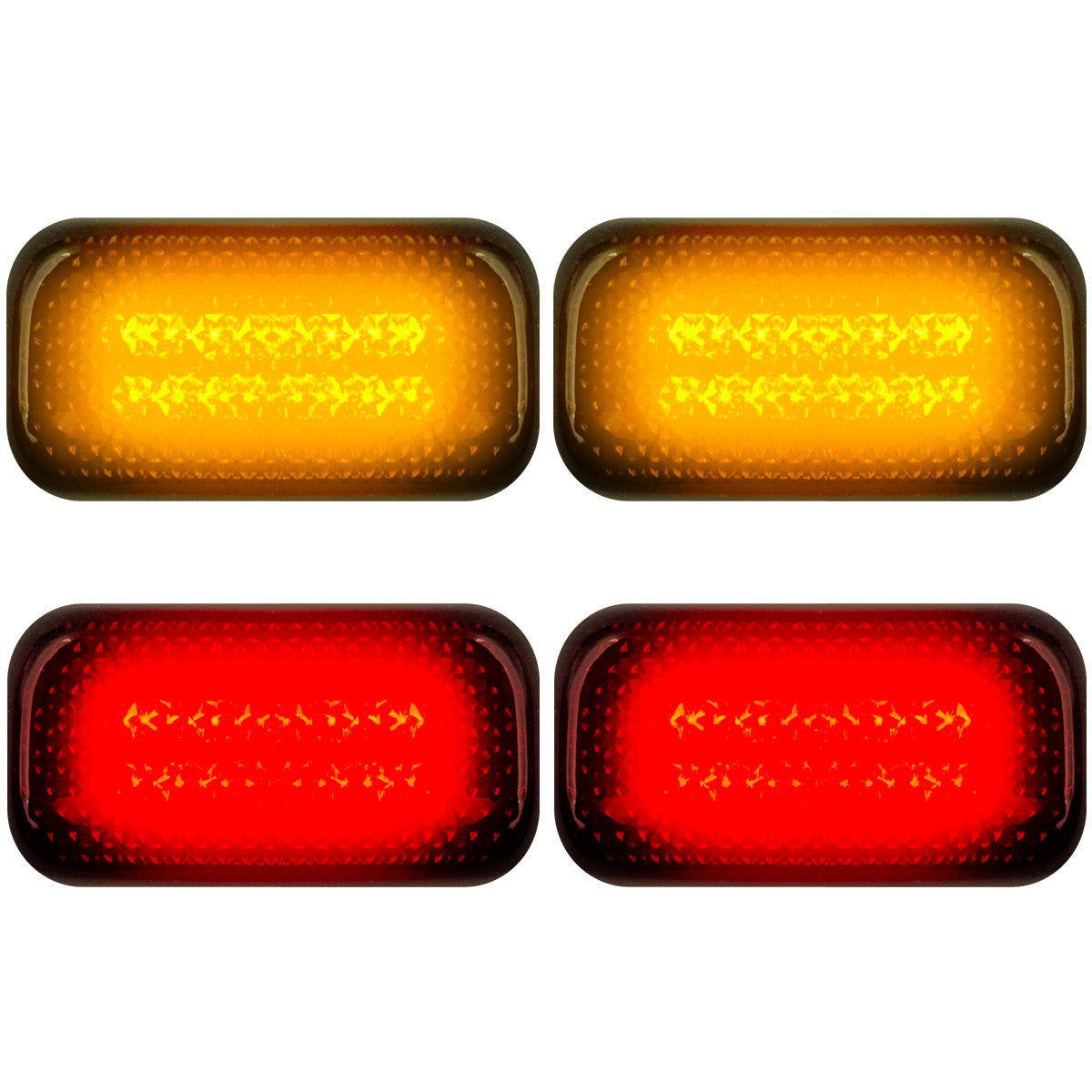 GMC & Chevy 15-23 Sierra & Silverado (3rd & 4th GEN) Dually Fender Lenses (4-Piece Set) w/ 2 Red LED Lights & 2 Amber LED Lights - Smoked Lens w/ Black Trim - Image 2
