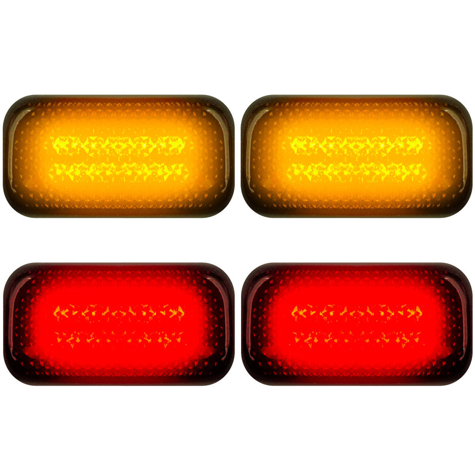 GMC & Chevy 15-23 Sierra & Silverado (3rd & 4th GEN) Dually Fender Lenses (4-Piece Set) w/ 2 Red LED Lights & 2 Amber LED Lights - Smoked Lens w/ Black Trim - Image 2