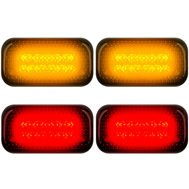 GMC & Chevy 15-23 Sierra & Silverado (3rd & 4th GEN) Dually Fender Lenses (4-Piece Set) w/ 2 Red LED Lights & 2 Amber LED Lights - Smoked Lens w/ Black Trim - Image 2