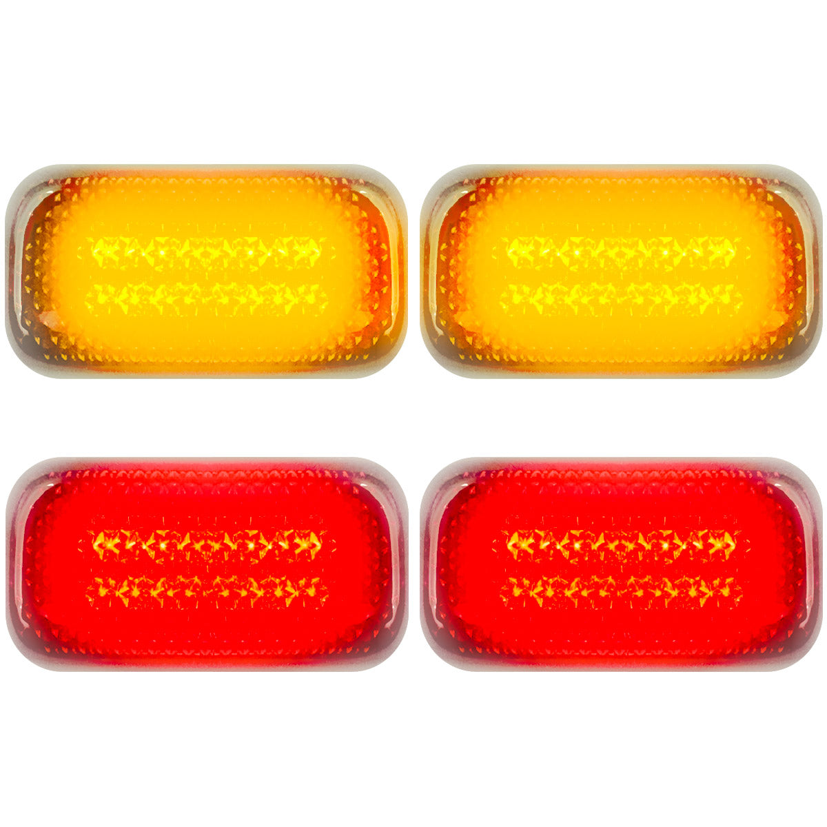 GMC & Chevy 15-23 Sierra & Silverado (3rd & 4th GEN) Dually Fender Lenses (4-Piece Set) w/ 2 Red LED Lights & 2 Amber LED Lights - Clear Lens w/ Chrome Trim