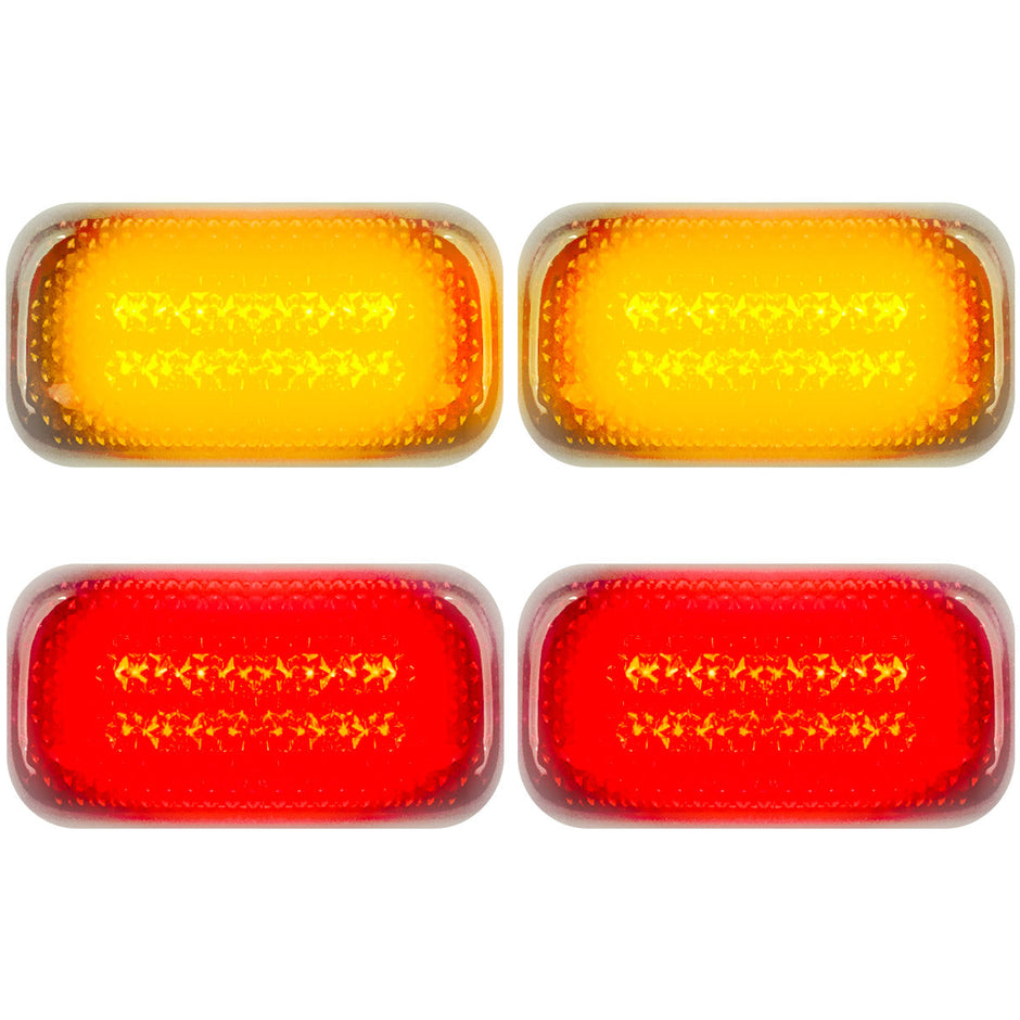 GMC & Chevy 15-23 Sierra & Silverado (3rd & 4th GEN) Dually Fender Lenses (4-Piece Set) w/ 2 Red LED Lights & 2 Amber LED Lights - Clear Lens w/ Chrome Trim