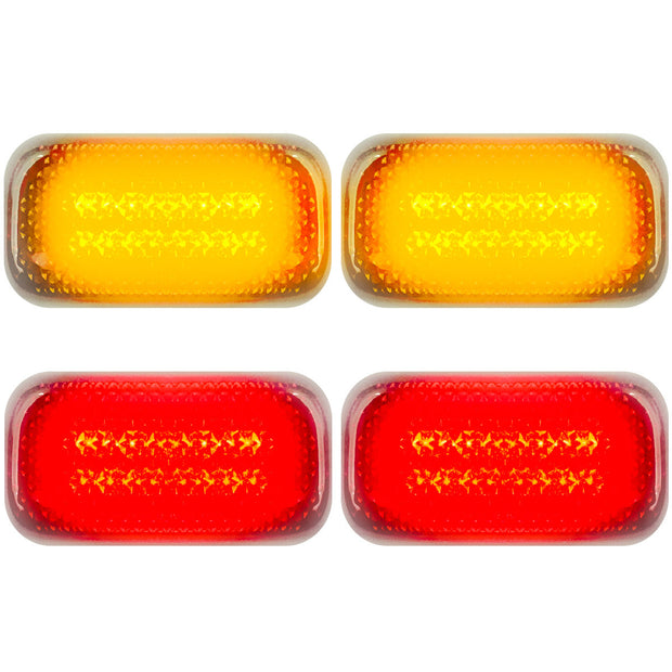 GMC & Chevy 15-23 Sierra & Silverado (3rd & 4th GEN) Dually Fender Lenses (4-Piece Set) w/ 2 Red LED Lights & 2 Amber LED Lights - Clear Lens w/ Chrome Trim