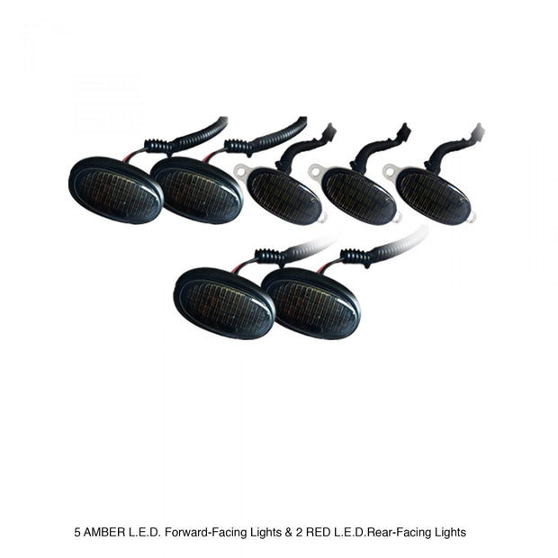 Ford 09-14 RAPTOR LED Fender & Front Grill Light Kit - (7-Piece Set) w/ 5 WHITE LED Forward-Facing Lights & 2 RED Rear-Facing Lights - Smoked Lens w/ Black Trim