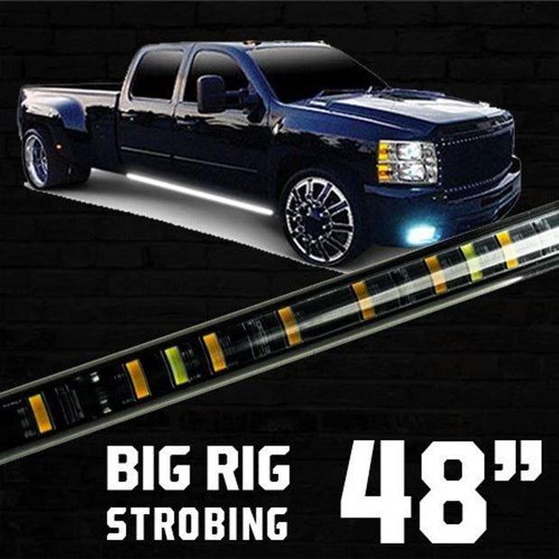 48" BIG RIG STROBING LED Running Light Kit in Amber or White with user selecatble strobe patterns - 2 Piece Set Includes Left & Right Side (Fits all Standard & Regular Cab Trucks)