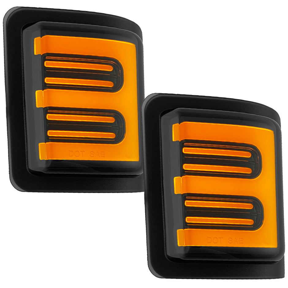 Ford 08-16 F250/F350 Superduty Side Mirror Lenses (2-Piece Set) w/ Ultra High-Power AMBER OLED Running Lights & Ultra High-Power AMBER Scanning OLED Turn Signals - Smoked Lens - Image 3