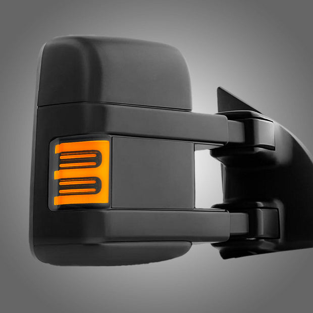 Ford 08-16 F250/F350 Superduty Side Mirror Lenses (2-Piece Set) w/ Ultra High-Power AMBER OLED Running Lights & Ultra High-Power AMBER Scanning OLED Turn Signals - Smoked Lens