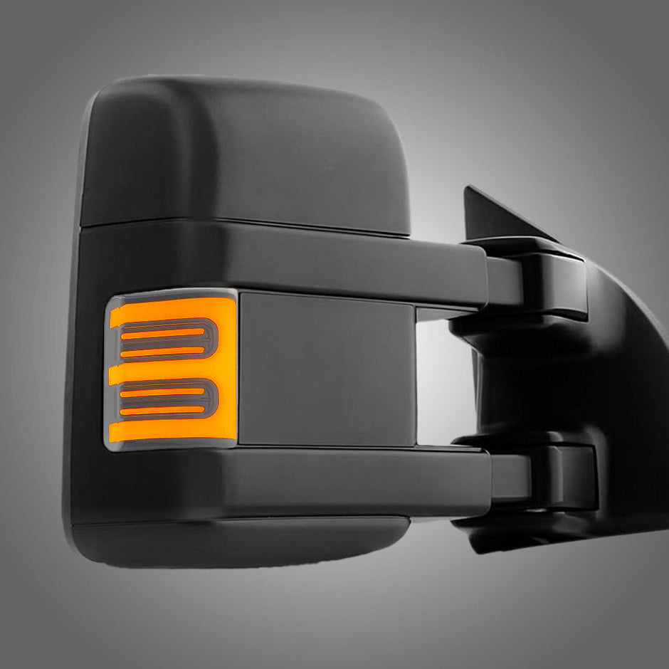 Ford 08-16 F250/F350 Superduty Side Mirror Lenses (2-Piece Set) w/ Ultra High-Power AMBER OLED Running Lights & Ultra High-Power AMBER Scanning OLED Turn Signals - Clear Lens