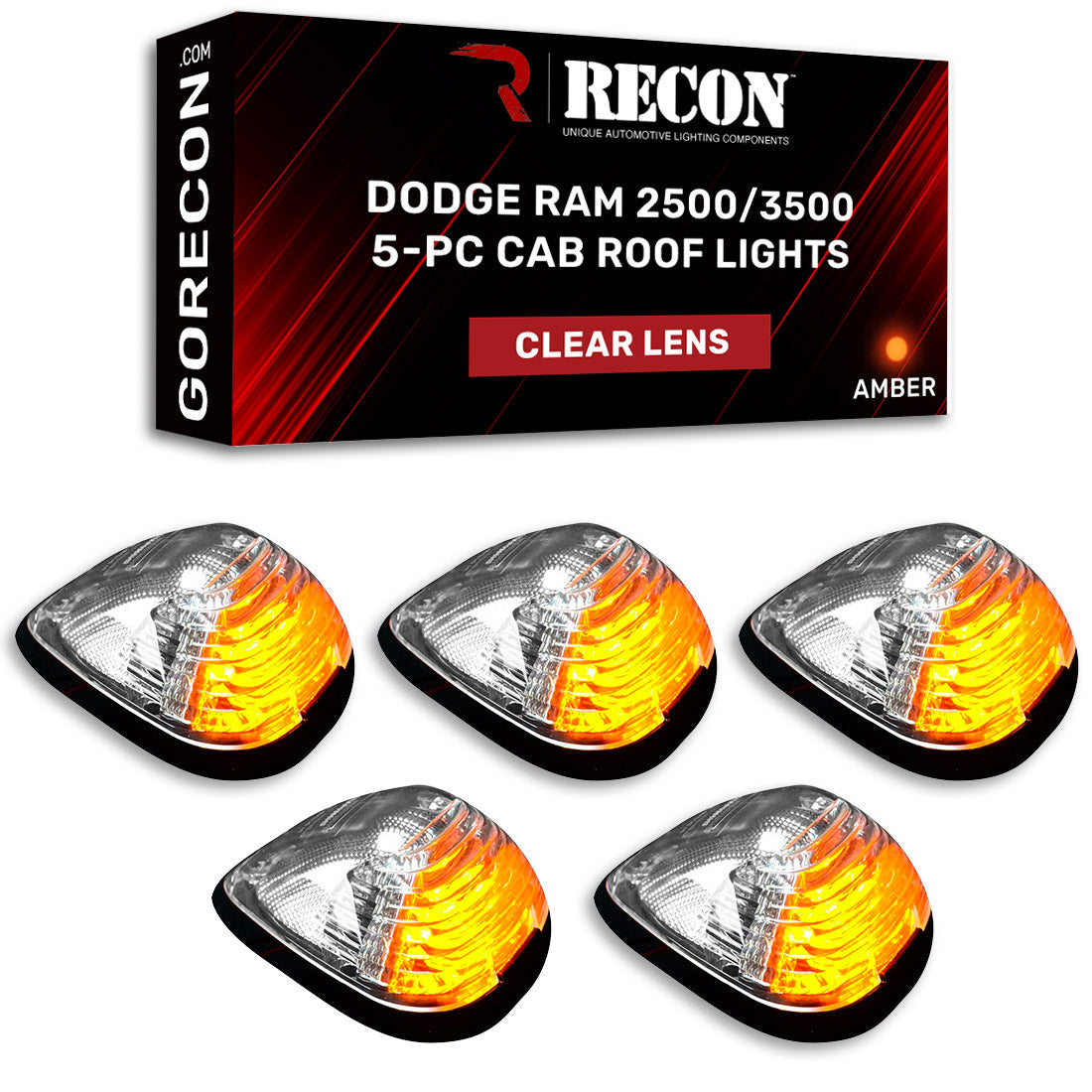 Dodge 94-98 RAM (5-Piece Set) Clear Cab Roof Light Lens with Amber 194 Bulbs - Complete Kit With Wiring & Hardware - Image 4