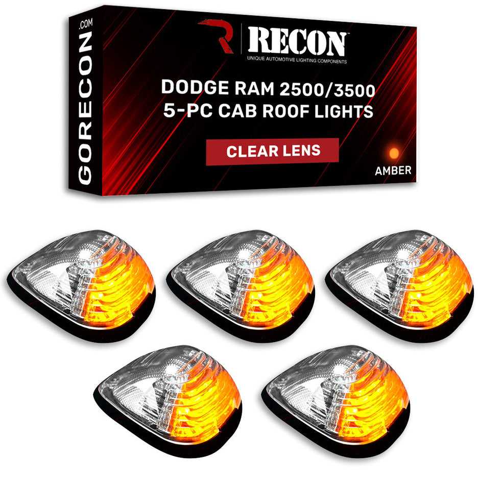 Dodge 94-98 RAM (5-Piece Set) Clear Cab Roof Light Lens with Amber 194 Bulbs - Complete Kit With Wiring & Hardware - Image 4