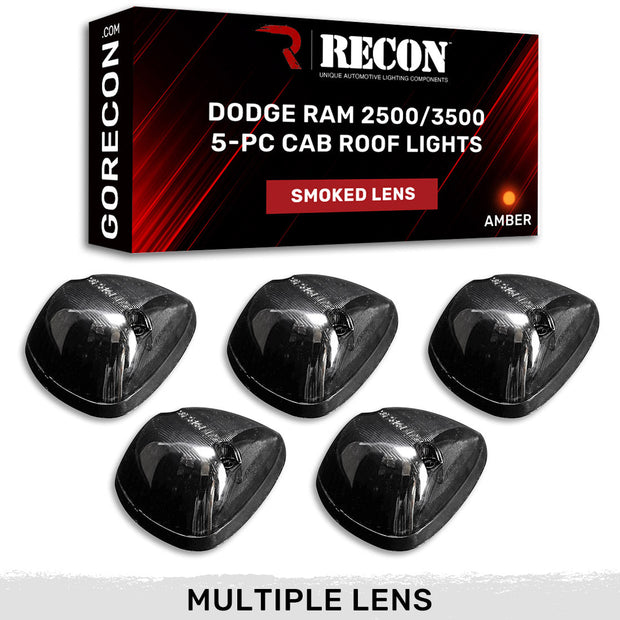 Dodge 94-98 RAM (5-Piece Set) Smoked Cab Roof Light Lens with Amber 194 Bulbs - Complete Kit With Wiring & Hardware