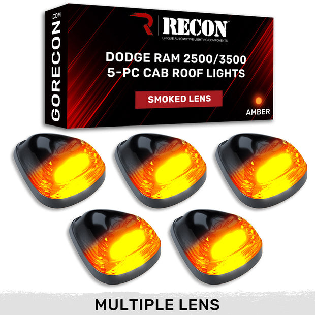 Dodge 94-98 RAM (5-Piece Set) Smoked Cab Roof Light Lens with Amber 194 Bulbs - Complete Kit With Wiring & Hardware - Image 2