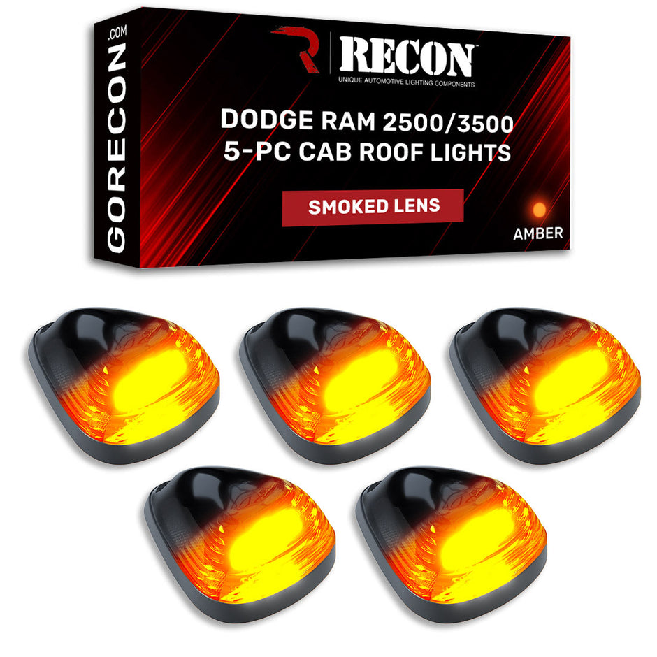 Dodge 94-98 RAM (5-Piece Set) Smoked Cab Roof Light Lens with Amber 194 Bulbs - Complete Kit With Wiring & Hardware - Image 4